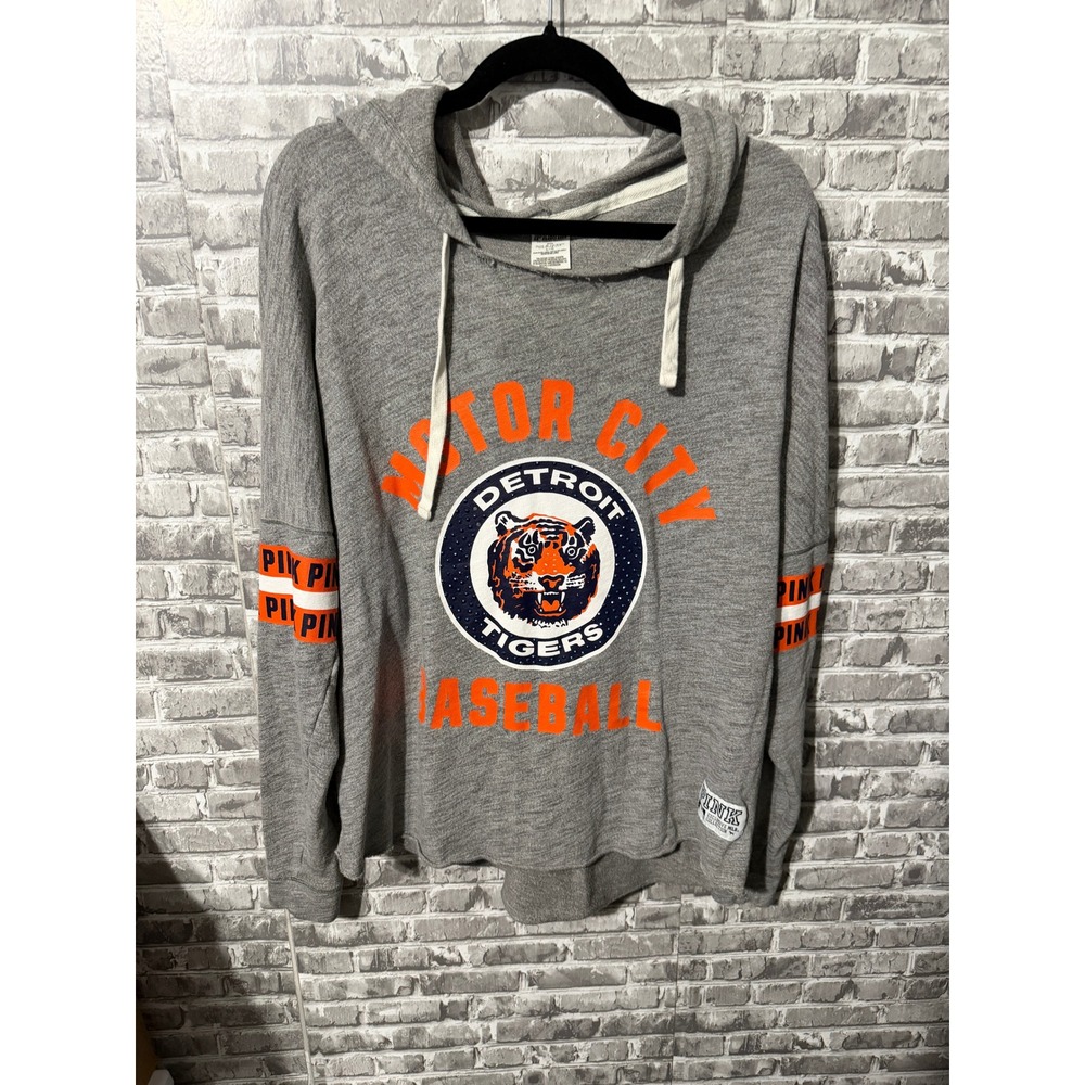 PINK Victoria's Secret Detroit Tigers Motor City Baseball Hoodie Gray Large